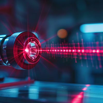 A ruby colored pulsed laser with artifacting.